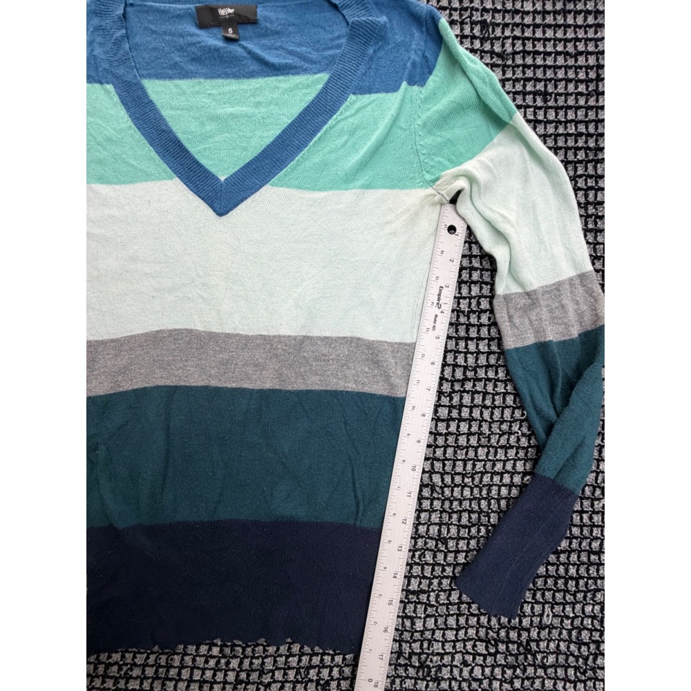 Mossimo Sweater Womens Small Blue Multi Color Striped V-Neck Knit - Picture 3 of 6